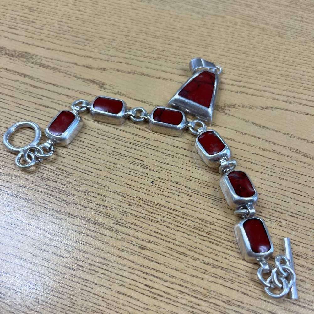 Mexico Sterling Silver Bracelet With Jasper 925 and pendant
